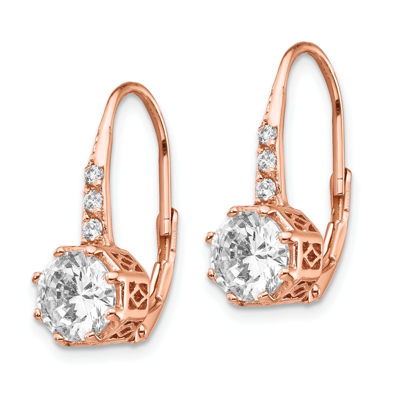 Sterling Silver Rose Gold-plated Brilliant-cut CZ Leverback Dangle Earrings