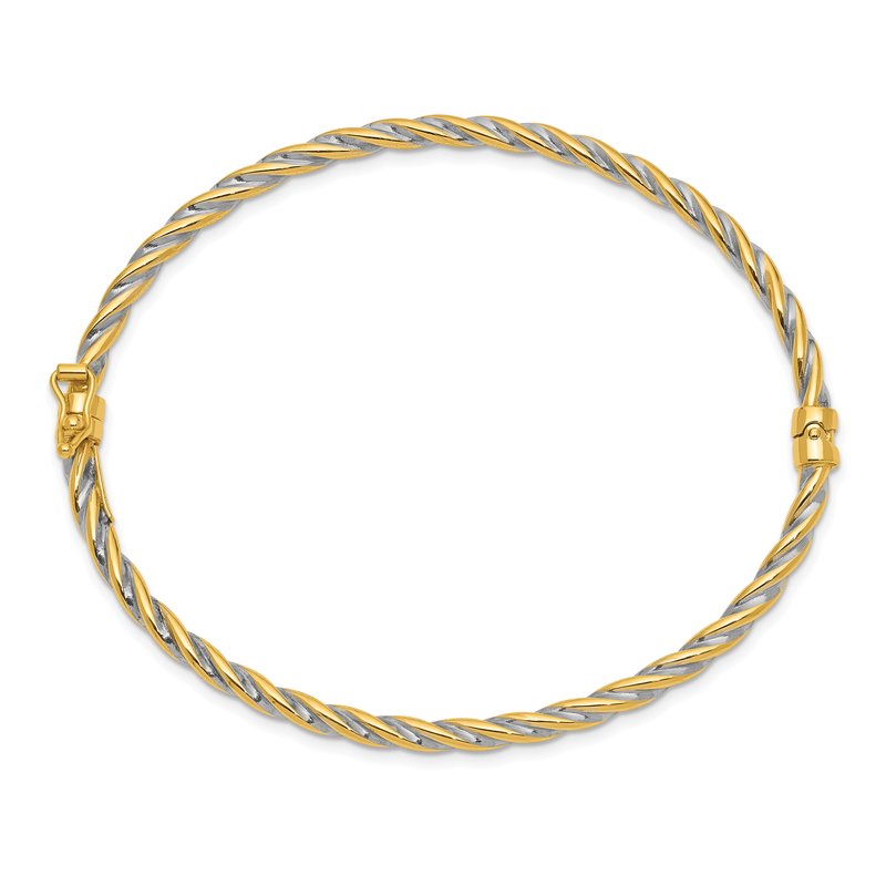 14k Two-Tone Polished 3.00mm Hinged Bangle Oval Bracelet