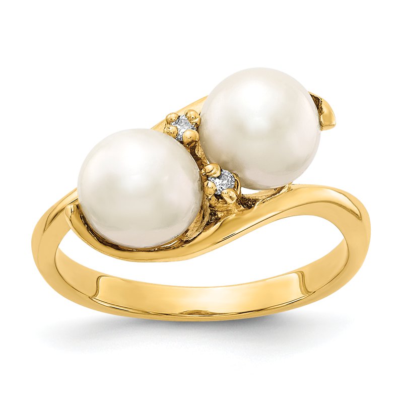 14k 6mm FW Cultured Pearl AAA Diamond ring
