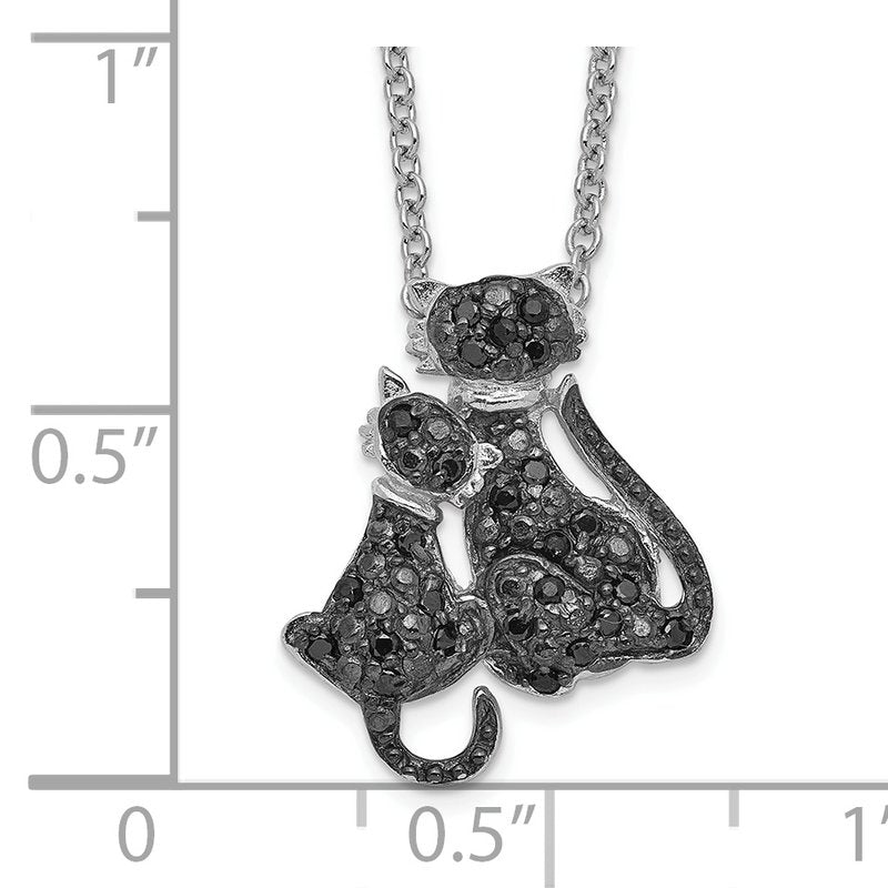 Sterling Silver Rhodium-plated with Black Rhodium Accent Brilliant-cut Black CZ Cats 18 Inch Necklace