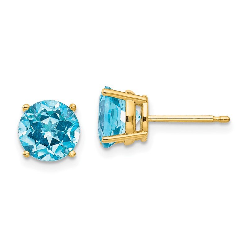 14k 7mm Round Blue Topaz Post Earrings