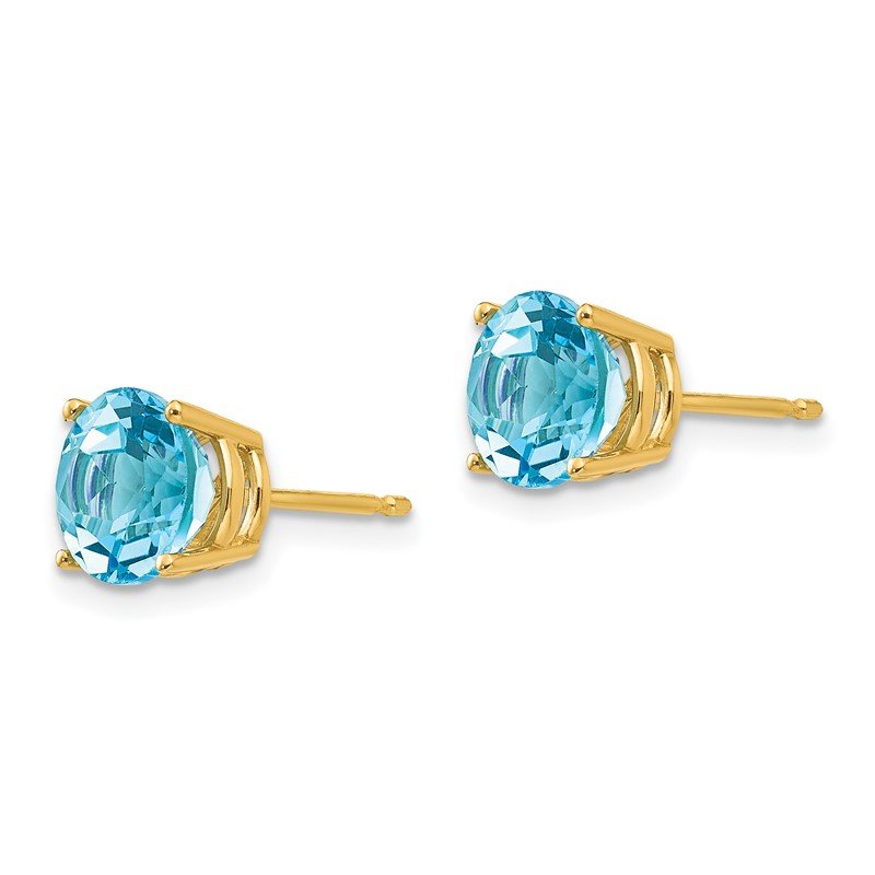 14k 7mm Round Blue Topaz Post Earrings