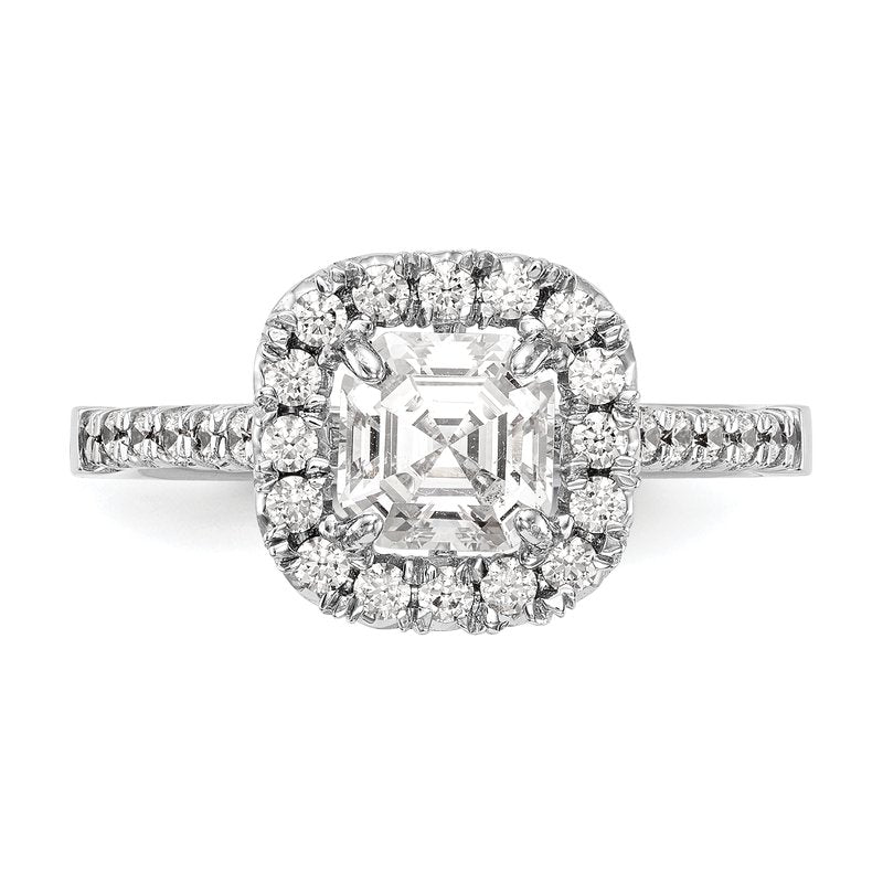14K White Gold 1/2 carat Lab Grown Diamond VS+ F+ Semi-Mount Asscher Halo Engagement Ring