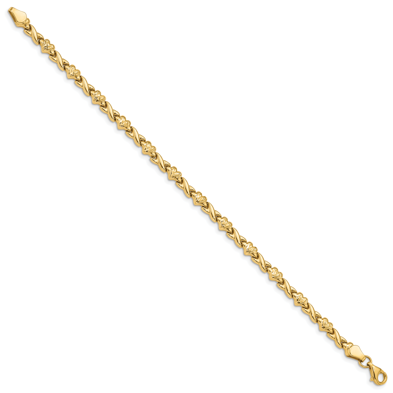 14k Polished Diamond-cut X-and-Heart 7 inch Bracelet
