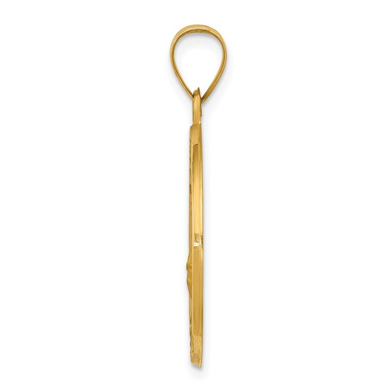 14k Polished and Satin Hollow St Florian Medal Round Pendant