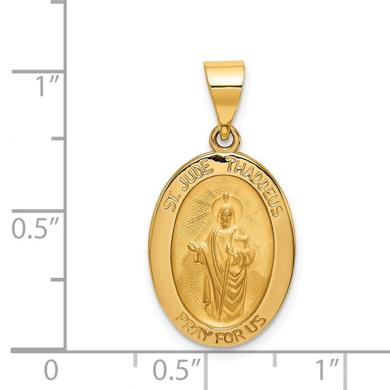 14k Polished and Satin Hollow St Jude Thaddeus Medal Oval Pendant