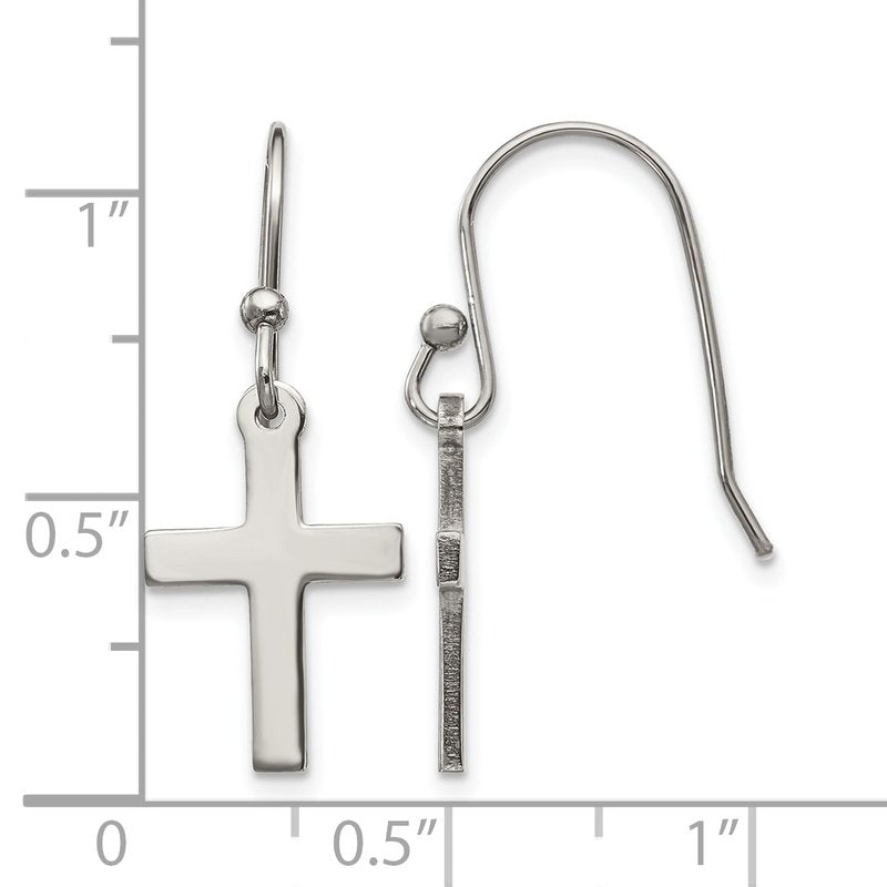 Stainless Steel Polished Cross Dangle Shepherd Hook Earrings