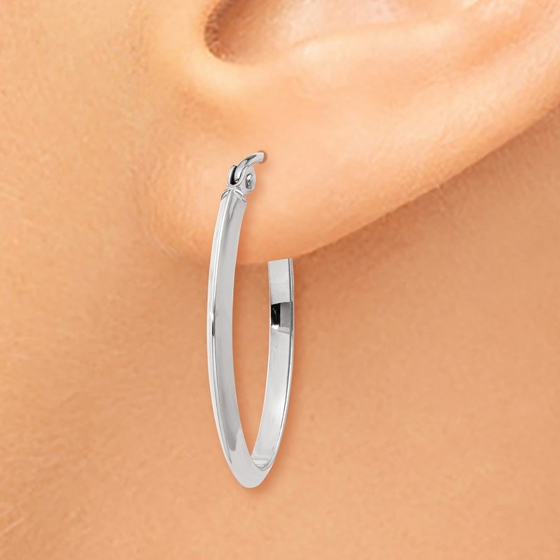 14k White Gold Polished Oval Tube Hoop Earrings