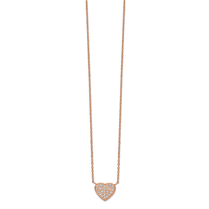 Stainless Steel Polished Rose IP-plated CZ Heart on a 17.25 inch Cable Chain with a 1 inch Extension Necklace