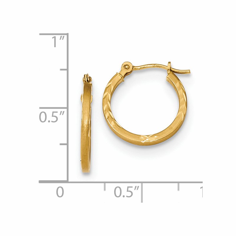 14k Satin and Polished Diamond Cut Design Hoops