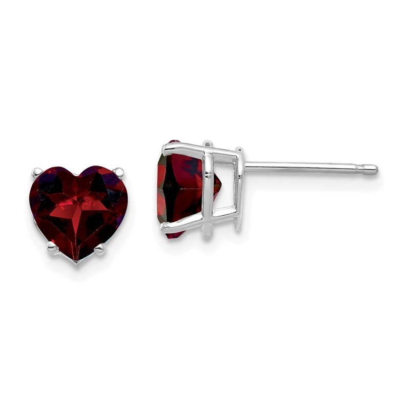 14k White Gold 7mm Heart Garnet Post Earrings
