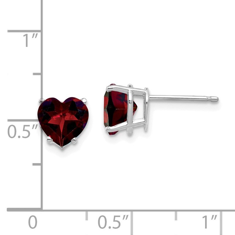 14k White Gold 7mm Heart Garnet Post Earrings
