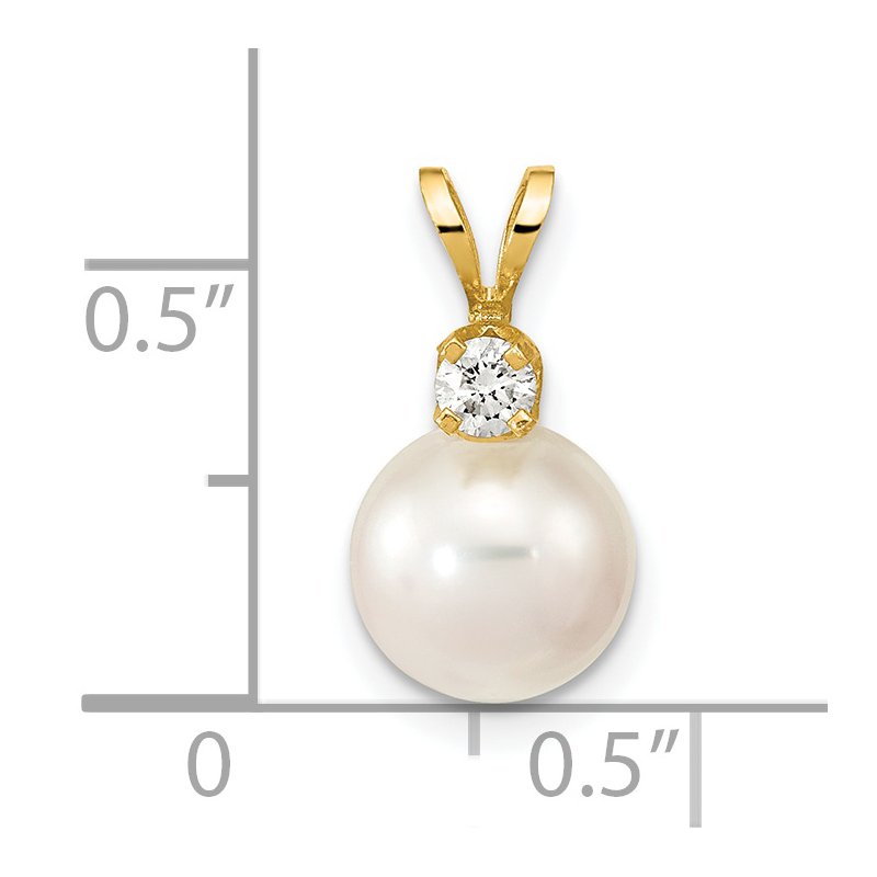 14k 8-9mm White Round Akoya Saltwater Cultured Pearl and 1/10 Carat Diamond Pendant