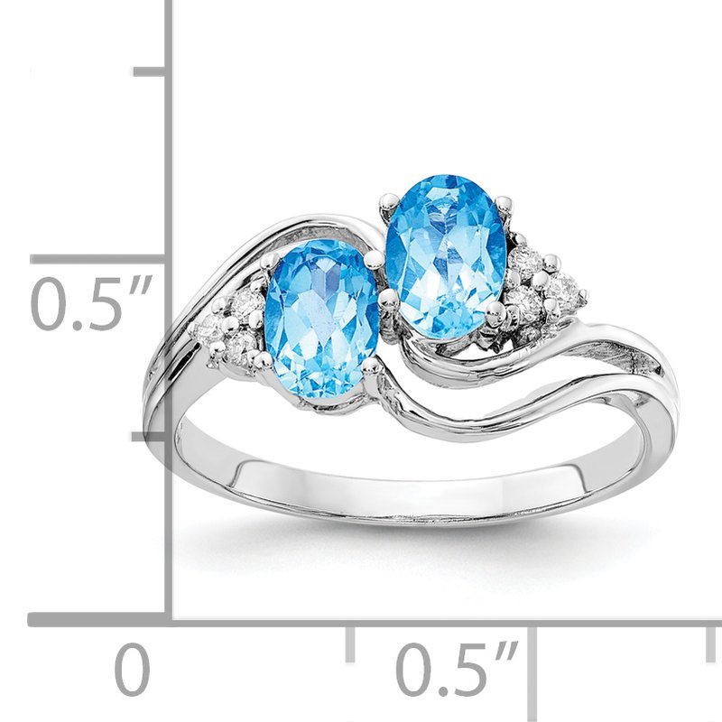 14k White Gold 6x4mm Oval Blue Topaz AAA Diamond ring