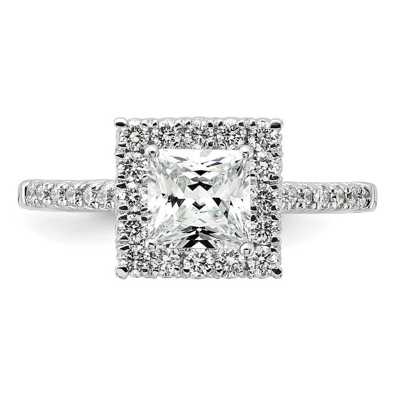 14K White Gold 1/3 carat Lab Grown Diamond VS+ F+ Semi-Mount Princess Halo Engagement Ring