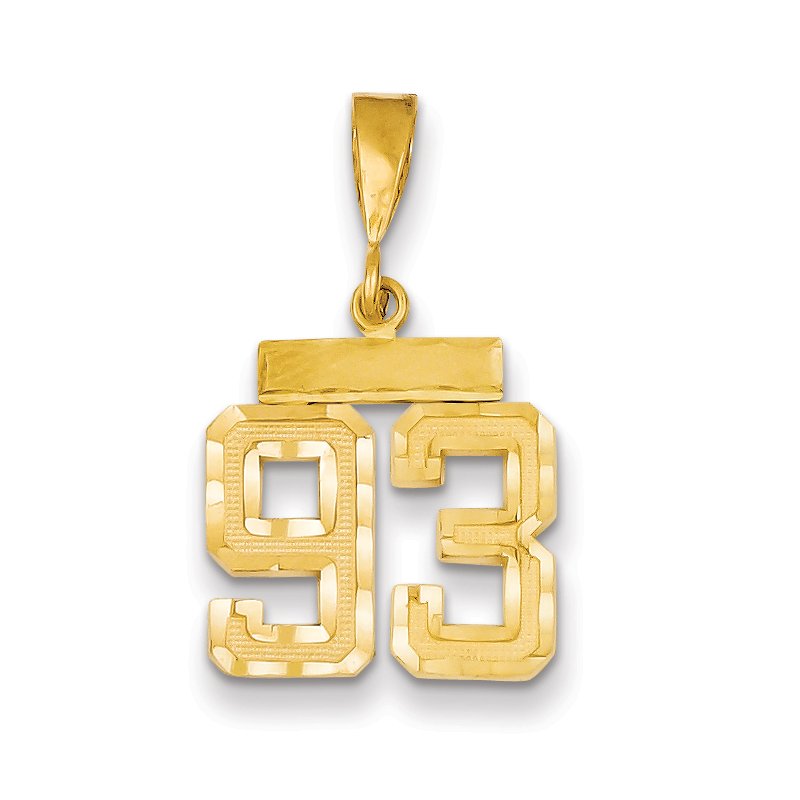 14k Small Brushed Diamond-cut Number 93 Charm