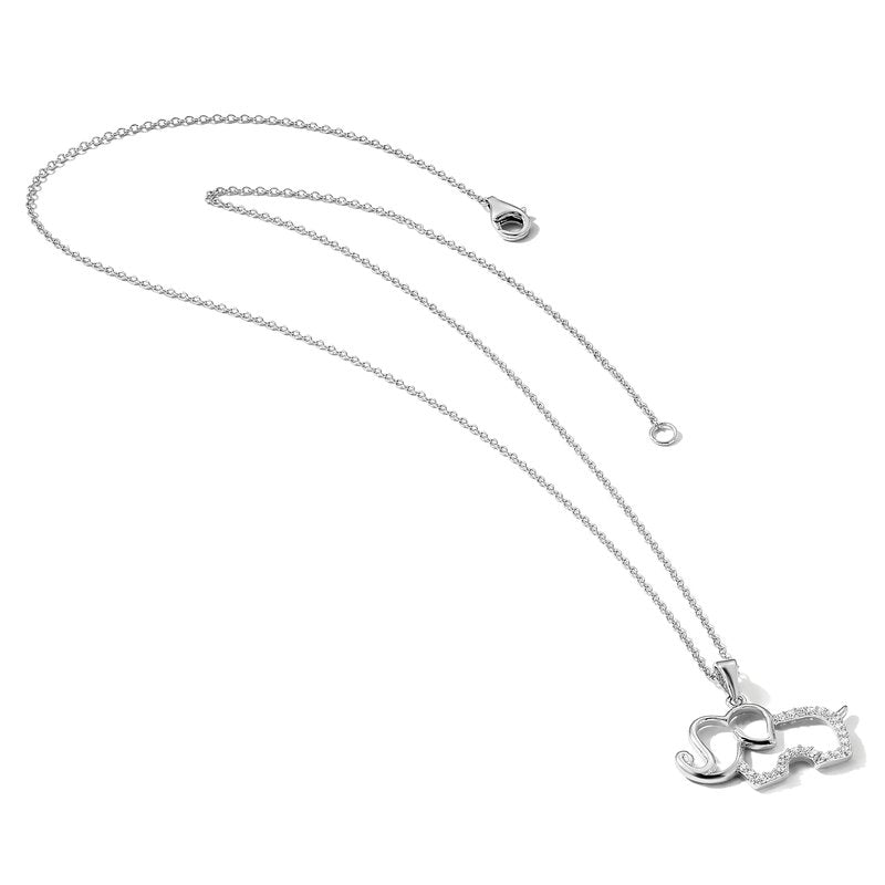 Sterling Silver Rhodium Plated Brilliant-cut CZ Elephant 18.25 Inch Necklace