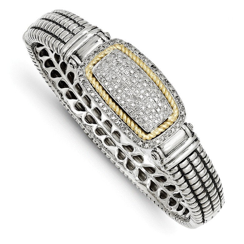 Sterling Silver with 14K Accent Antiqued 1/4 carat Diamond Hinged Bangle Bracelet