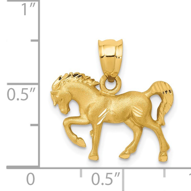 14k Satin Diamond-cut Horse Pendant