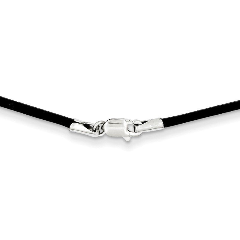 14k White Gold Clasp 1.5mm 16 inch Black Leather Cord Necklace