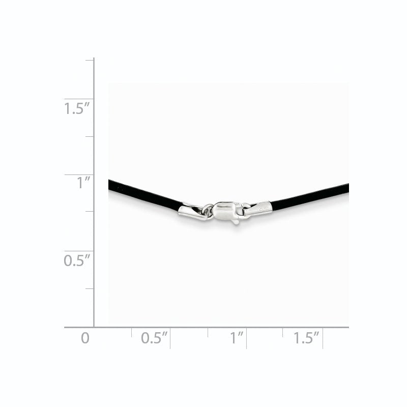 14k White Gold Clasp 1.5mm 16 inch Black Leather Cord Necklace