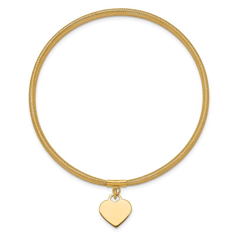 14K 4mm Heart Dangle Woven Mesh Slip-on Stretch Bracelet