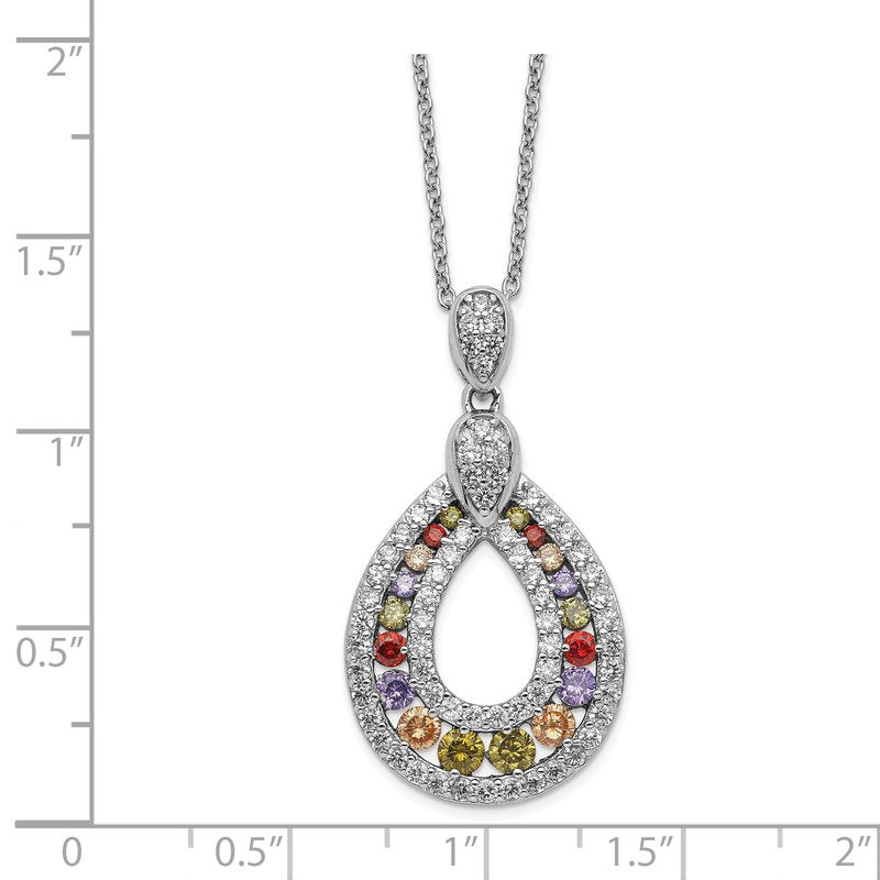 Sterling Silver Rhodium-plated Multi-color Brilliant-cut CZ Teardrop 18 Inch Necklace
