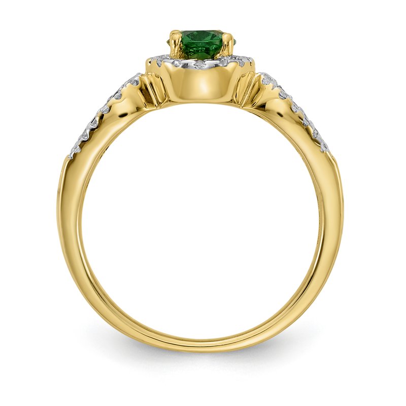 14k White Gold Diamond and Oval Emerald Ring