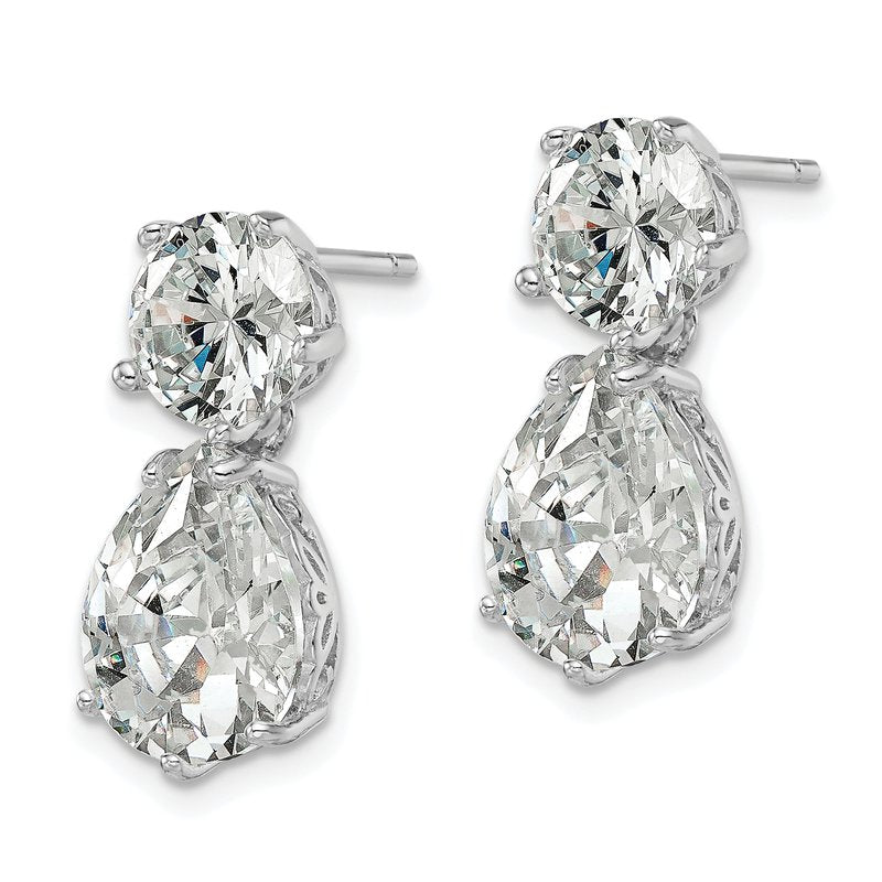 Sterling Silver Rhodium-plated Brilliant-cut CZ Round and Pear Shaped Post Dangle Earrings
