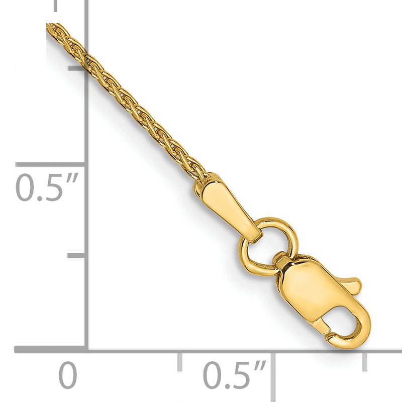 14K 10 inch 1mm Diamond-cut Parisian Wheat with Lobster Clasp Anklet