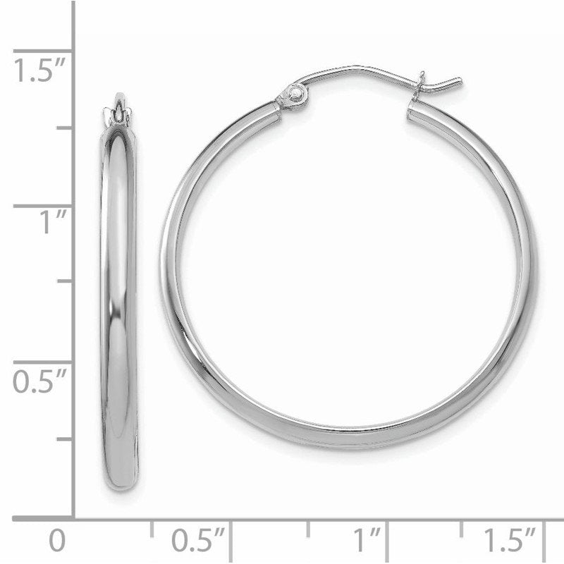 14k White Gold 2.75x30mm Polished Tube Hoop Earrings