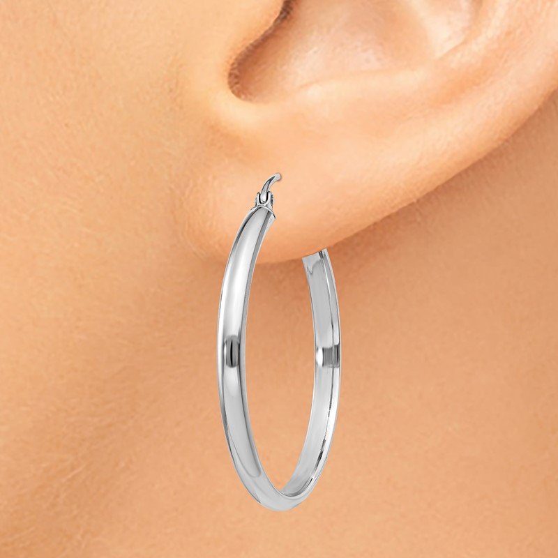 14k White Gold 2.75x30mm Polished Tube Hoop Earrings