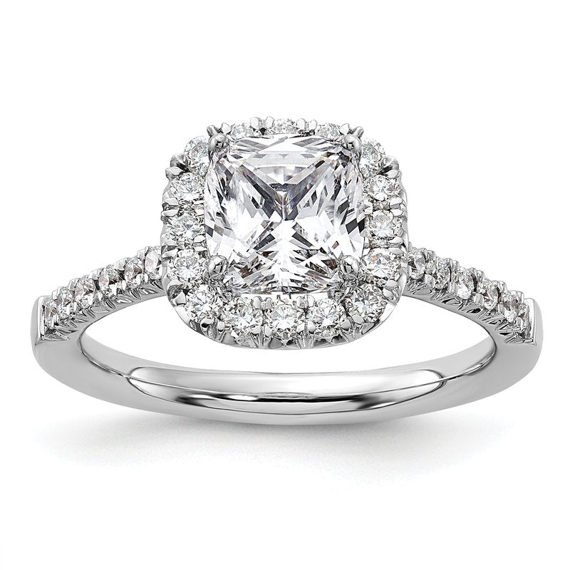 14K White Gold 3/8 carat Lab Grown Diamond VS+ F+ Semi-Mount Cushion Halo Engagement Ring