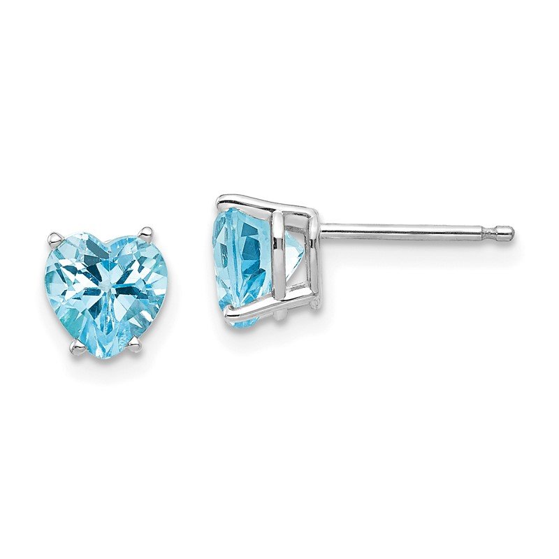 14k White Gold 6mm Heart Blue Topaz Post Earrings