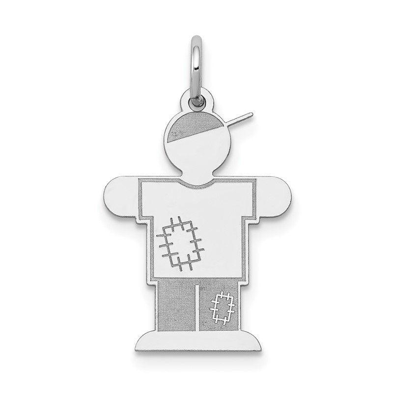 14k White Gold The Kids Small Patches Boy Engravable Hugs Charm