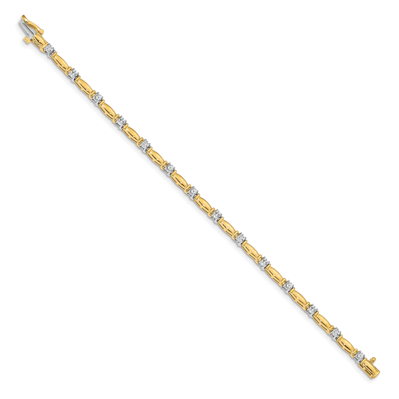 14k Two-tone Complete 1 carat Round AA Diamond Curved Bar Link 7 inch Tennis Bracelet