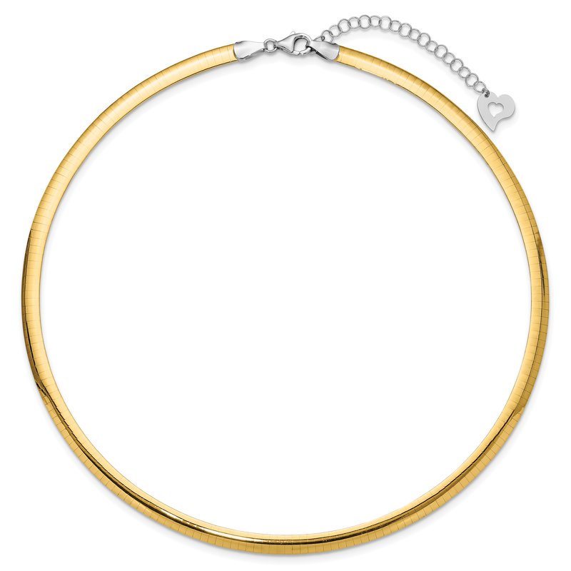 14k Two-tone 5mm Lightweight Reversible 16 inch Omega Necklace Plus 2 inch Heart Chain Extender