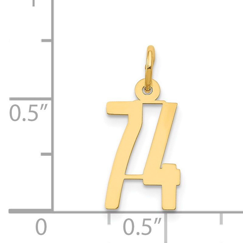 14k Small Elongated Number 74 Charm