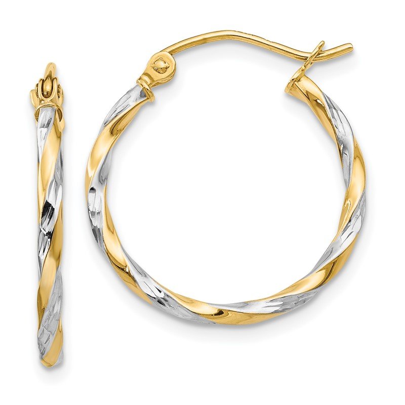 14K &amp; Rhodium Hollow Twisted Hoop Earrings