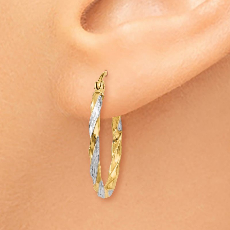 14K &amp; Rhodium Hollow Twisted Hoop Earrings