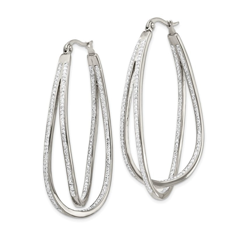 Stainless Steel Polished with Preciosa Crystal In and Out Twisted Hoop Earrings