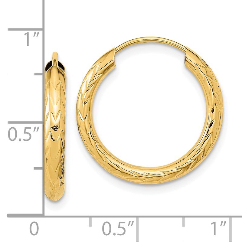 14k 3.00x20mm Polished Diamond-cut Endless Tube Hoop Earrings