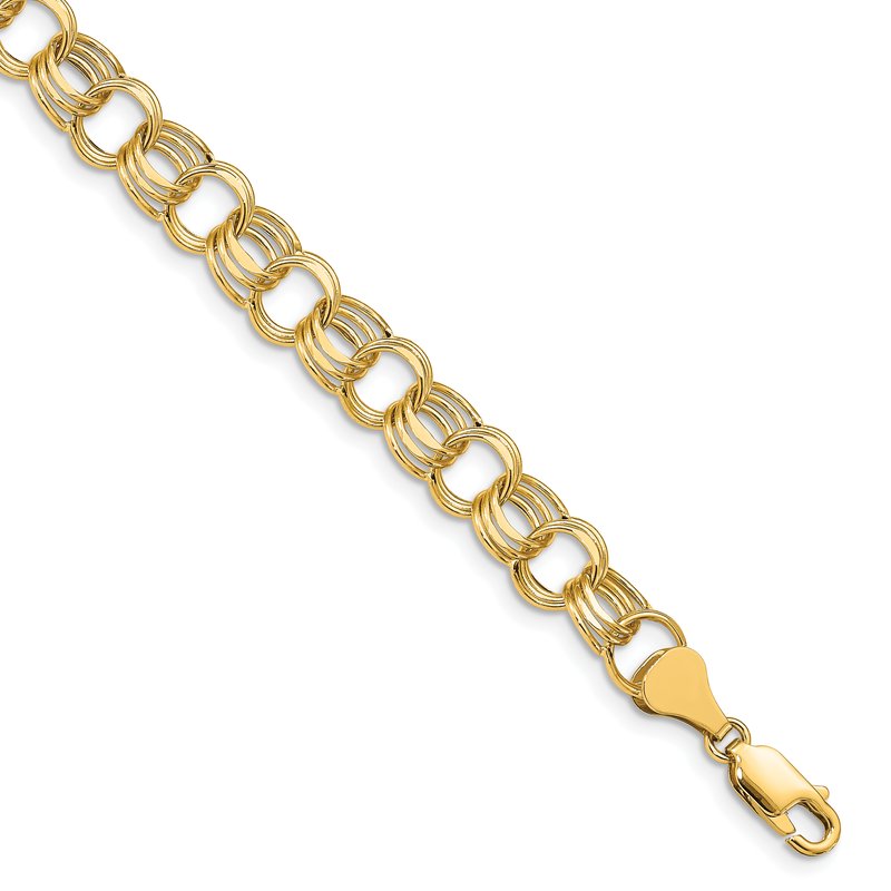 14k 8.5mm Hollow Triple Link 7.25 inch Charm Bracelet