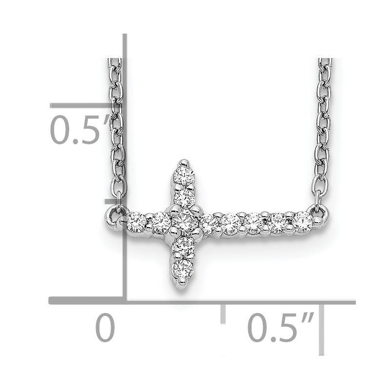 14k White Gold 1/10 carat Diamond Sideways Cross 18 inch Necklace