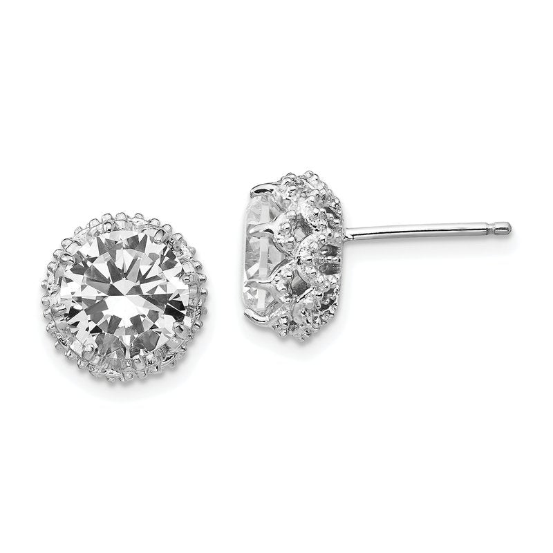 Sterling Silver Rhodium-plated Brilliant-cut CZ Round Post Earrings