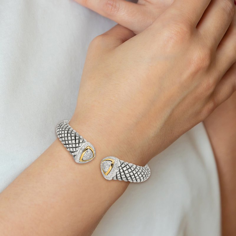Sterling Silver with 14K Accent Antiqued 1/2 carat Diamond Hinged Cuff Bracelet