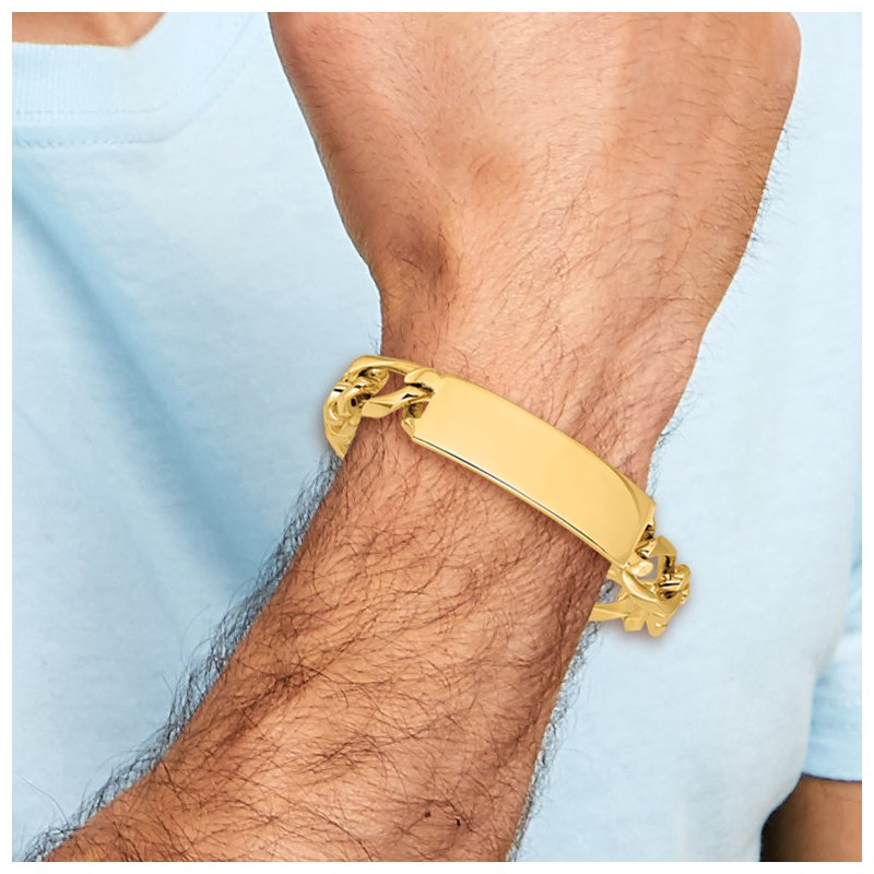 14k Hand-polished Solid Chain/Solid Plate Figaro Link 48x15mm Plate 8.5 inch ID Bracelet