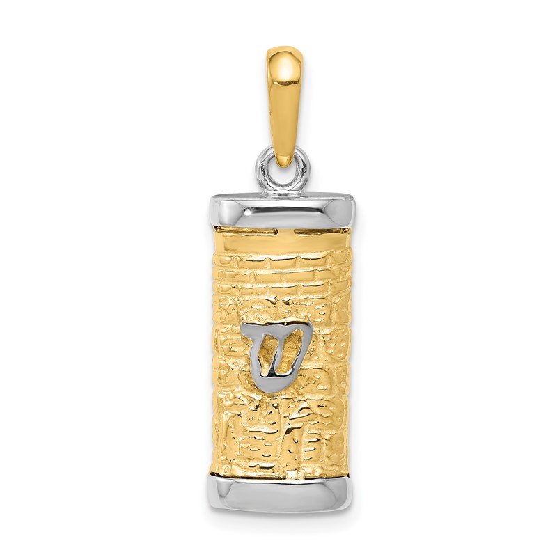 14K Two-Tone 3-D Mezuzah with Shin Pendant