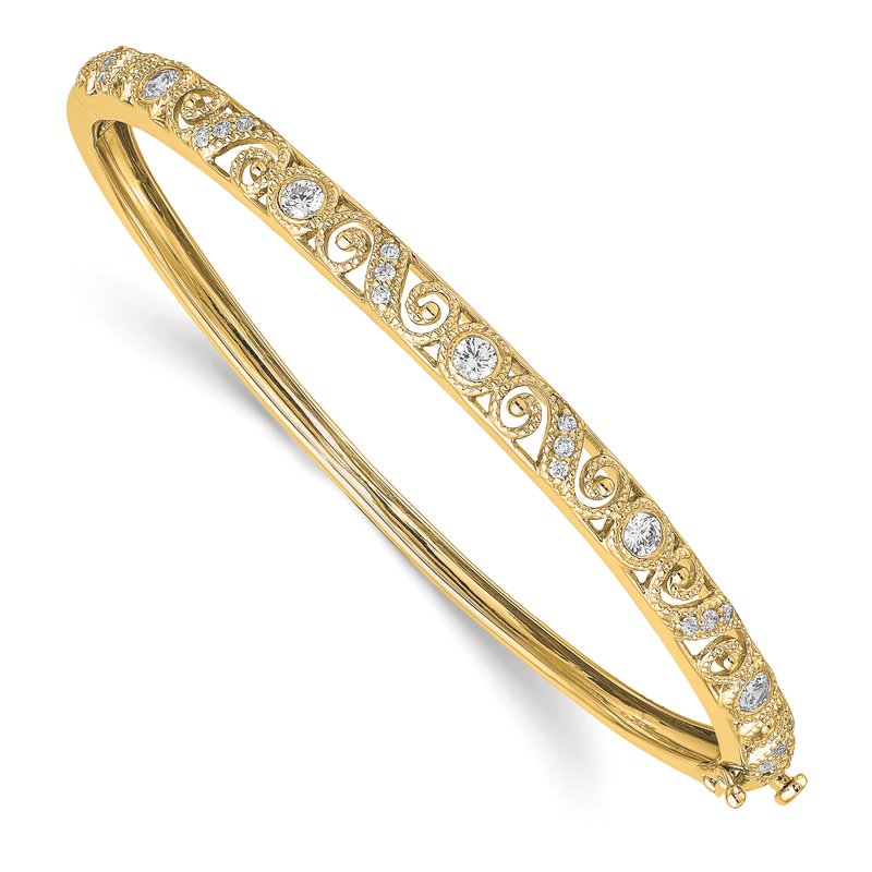14k Swirl Design Complete 3/4 carat VS Diamond Hinged Oval Bangle Bracelet