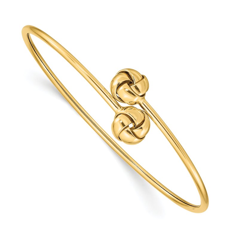 14K Polished 9.5mm Love Knot 2.00mm Flexible Oval Bangle Bracelet
